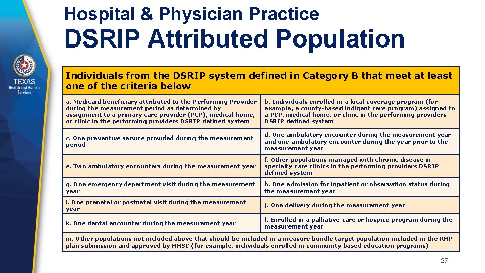 Hospital & Physician Practice DSRIP Attributed Population Individuals from the DSRIP system defined in