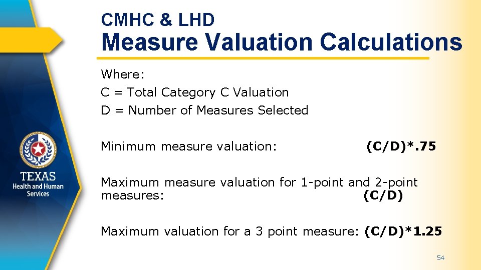 CMHC & LHD Measure Valuation Calculations Where: C = Total Category C Valuation D