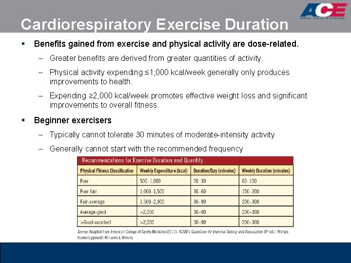 Cardiorespiratory Exercise Duration § Benefits gained from exercise and physical activity are dose-related. –