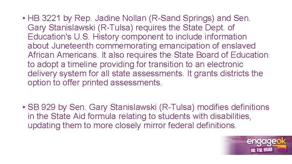  • HB 3221 by Rep. Jadine Nollan (R-Sand Springs) and Sen. Gary Stanislawski