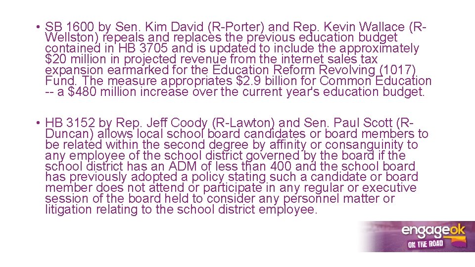  • SB 1600 by Sen. Kim David (R-Porter) and Rep. Kevin Wallace (RWellston)