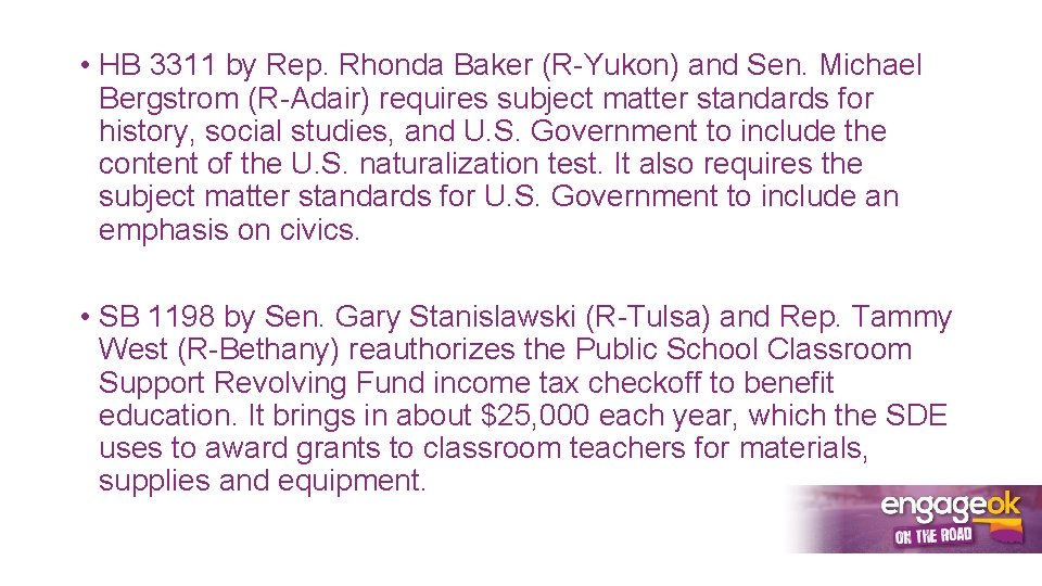  • HB 3311 by Rep. Rhonda Baker (R-Yukon) and Sen. Michael Bergstrom (R-Adair)