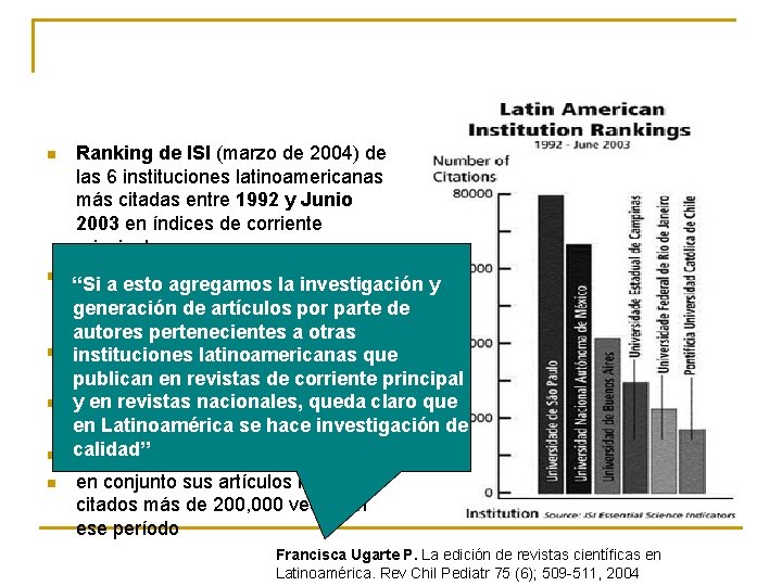 n n n Ranking de ISI (marzo de 2004) de las 6 instituciones latinoamericanas
