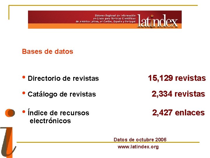 Bases de datos • Directorio de revistas • Catálogo de revistas • Índice de