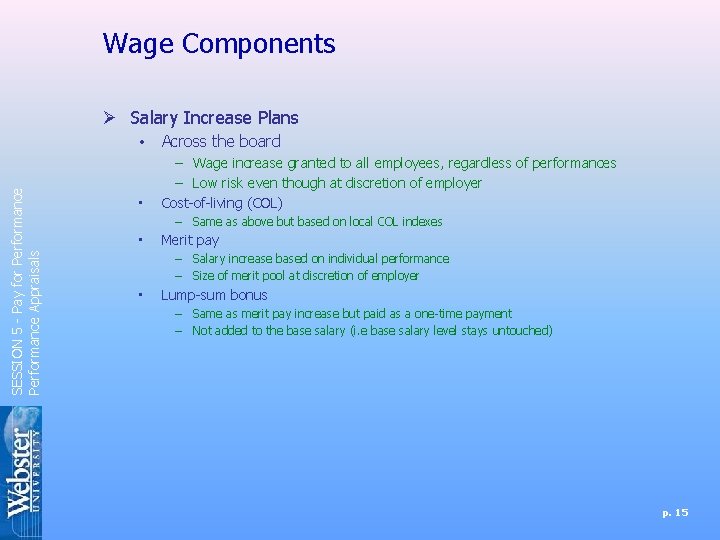 Wage Components SESSION 5 - Pay for Performance Appraisals Ø Salary Increase Plans •