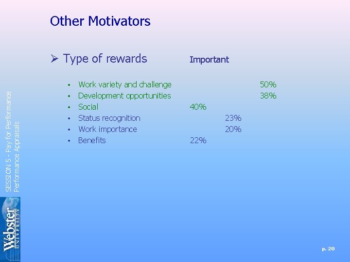 Other Motivators SESSION 5 - Pay for Performance Appraisals Ø Type of rewards •