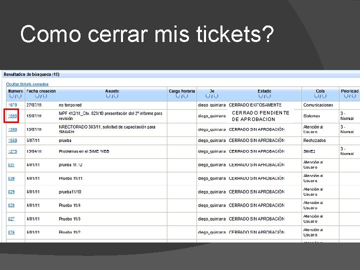 Como cerrar mis tickets? CERRADO PENDIENTE DE APROBACION 