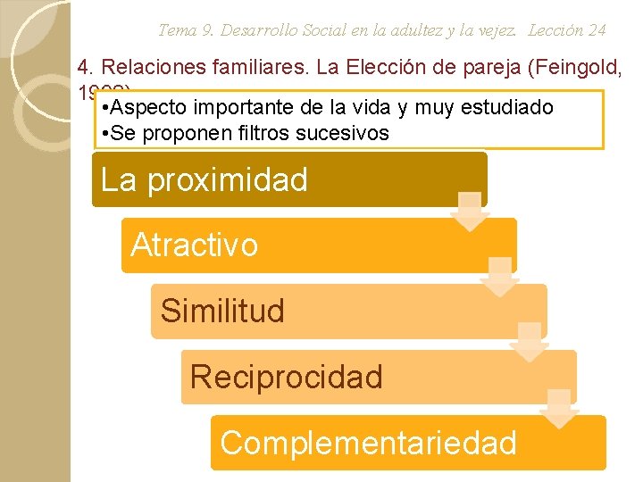 Tema 9. Desarrollo Social en la adultez y la vejez. Lección 24 4. Relaciones