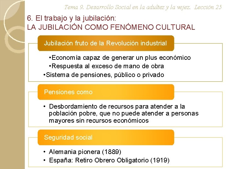 Tema 9. Desarrollo Social en la adultez y la vejez. Lección 25 6. El