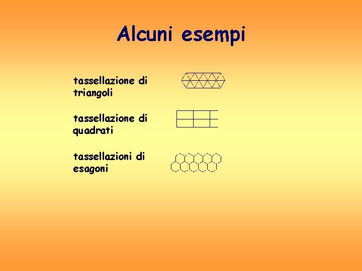 Alcuni esempi tassellazione di triangoli tassellazione di quadrati tassellazioni di esagoni Alcuni esempi tassellazione di triangoli tassellazione di quadrati tassellazioni di esagoni