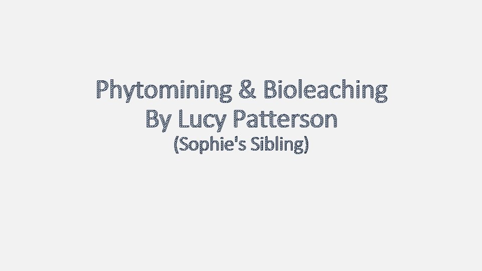Phytomining & Bioleaching By Lucy Patterson (Sophie's Sibling) 