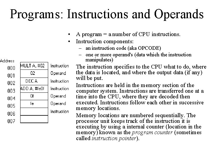Programs: Instructions and Operands • A program = a number of CPU instructions. • Programs: Instructions and Operands • A program = a number of CPU instructions. •