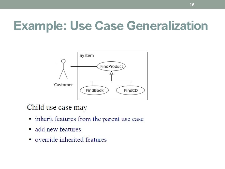 16 Example: Use Case Generalization 16 Example: Use Case Generalization