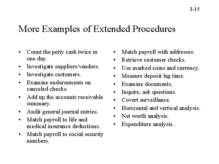 3 -15 More Examples of Extended Procedures • Count the petty cash twice in