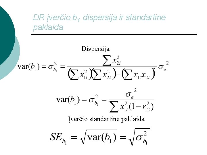 DR įverčio b 1 dispersija ir standartinė paklaida Dispersija Įverčio standartinė paklaida 