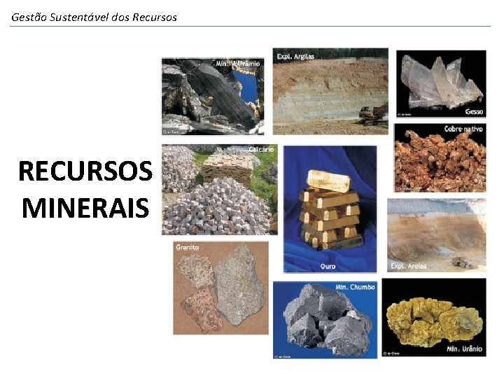 Gestão Sustentável dos Recursos RECURSOS MINERAIS 