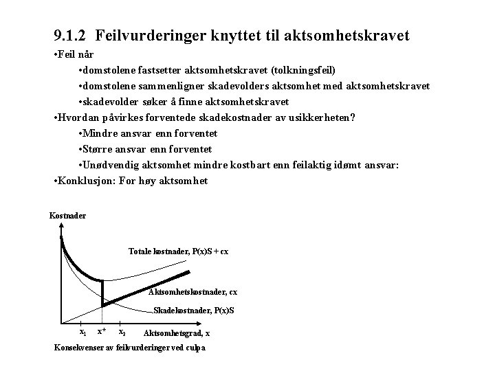 9. 1. 2 Feilvurderinger knyttet til aktsomhetskravet • Feil når • domstolene fastsetter aktsomhetskravet