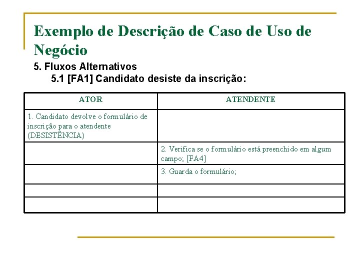 Exemplo de Descrição de Caso de Uso de Negócio 5. Fluxos Alternativos 5. 1