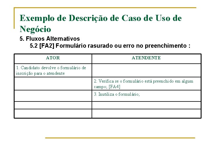 Exemplo de Descrição de Caso de Uso de Negócio 5. Fluxos Alternativos 5. 2