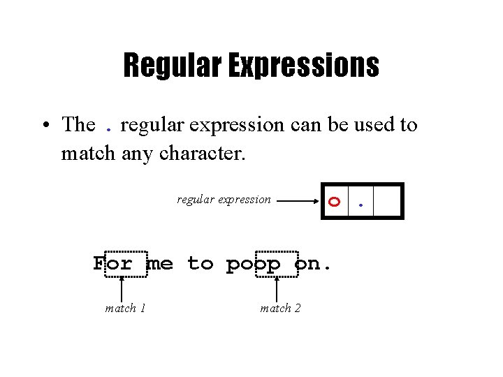 Regular Expressions • The. regular expression can be used to match any character. regular