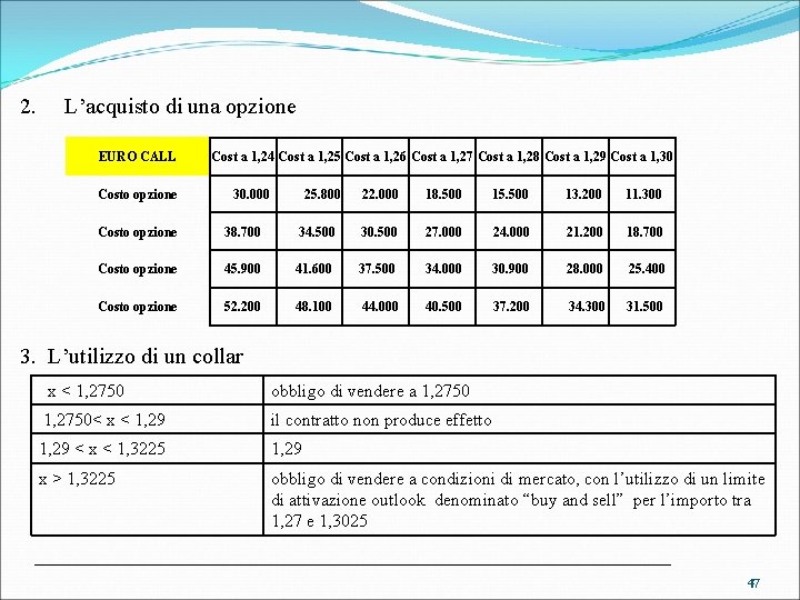 2. L’acquisto di una opzione EURO CALL Costo opzione Cost a 1, 24 Cost