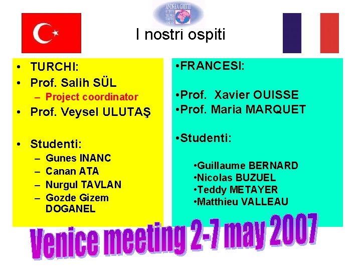 I nostri ospiti • TURCHI: • Prof. Salih SÜL • FRANCESI: • Prof. Veysel