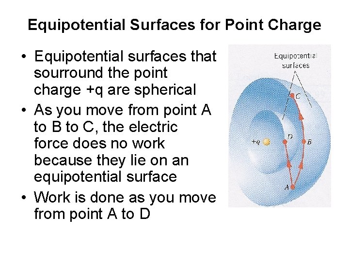 Equipotential Surfaces for Point Charge • Equipotential surfaces that sourround the point charge +q