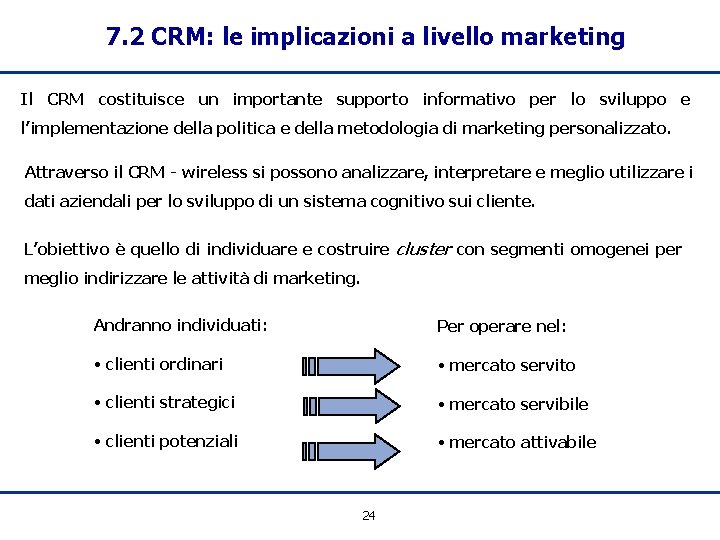 7. 2 CRM: le implicazioni a livello marketing Il CRM costituisce un importante supporto