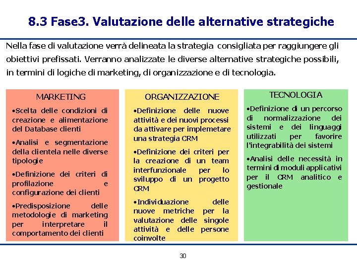 8. 3 Fase 3. Valutazione delle alternative strategiche Nella fase di valutazione verrà delineata
