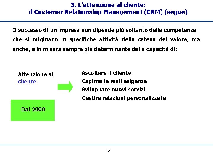 3. L’attenzione al cliente: il Customer Relationship Management (CRM) (segue) Il successo di un’impresa