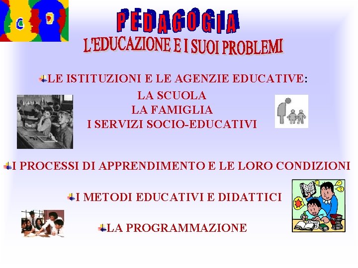 LE ISTITUZIONI E LE AGENZIE EDUCATIVE: LA SCUOLA LA FAMIGLIA I SERVIZI SOCIO-EDUCATIVI I LE ISTITUZIONI E LE AGENZIE EDUCATIVE: LA SCUOLA LA FAMIGLIA I SERVIZI SOCIO-EDUCATIVI I
