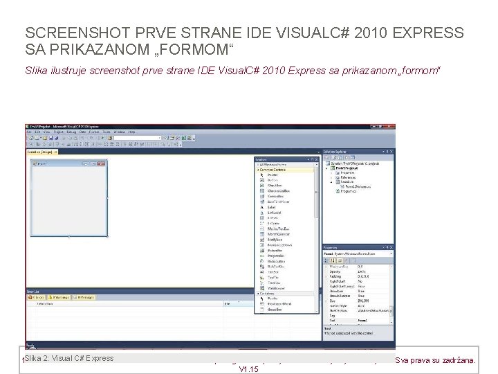 SCREENSHOT PRVE STRANE IDE VISUALC# 2010 EXPRESS SA PRIKAZANOM „FORMOM“ Slika ilustruje screenshot prve