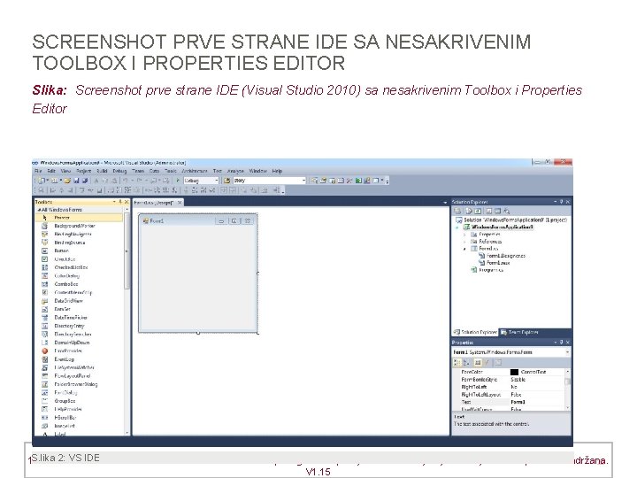 SCREENSHOT PRVE STRANE IDE SA NESAKRIVENIM TOOLBOX I PROPERTIES EDITOR Slika: Screenshot prve strane