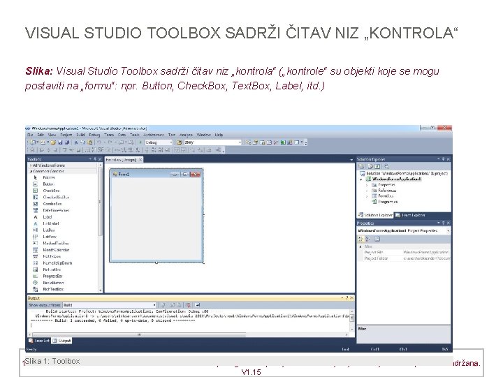 VISUAL STUDIO TOOLBOX SADRŽI ČITAV NIZ „KONTROLA“ Slika: Visual Studio Toolbox sadrži čitav niz