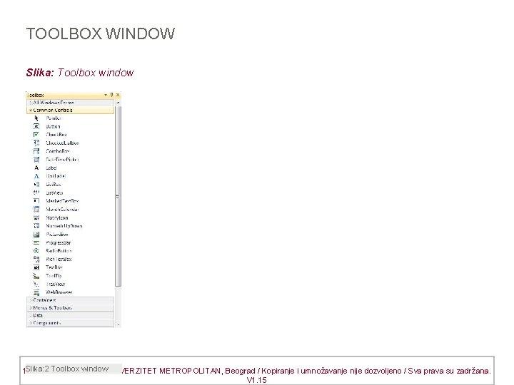 TOOLBOX WINDOW Slika: Toolbox window Slika: 2 Toolbox window 19. 01. 2015 © UNIVERZITET