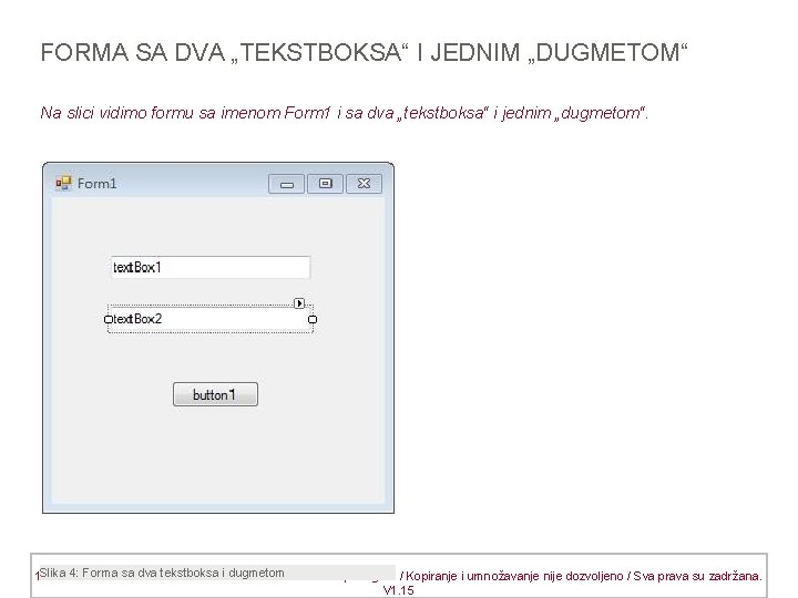 FORMA SA DVA „TEKSTBOKSA“ I JEDNIM „DUGMETOM“ Na slici vidimo formu sa imenom Form