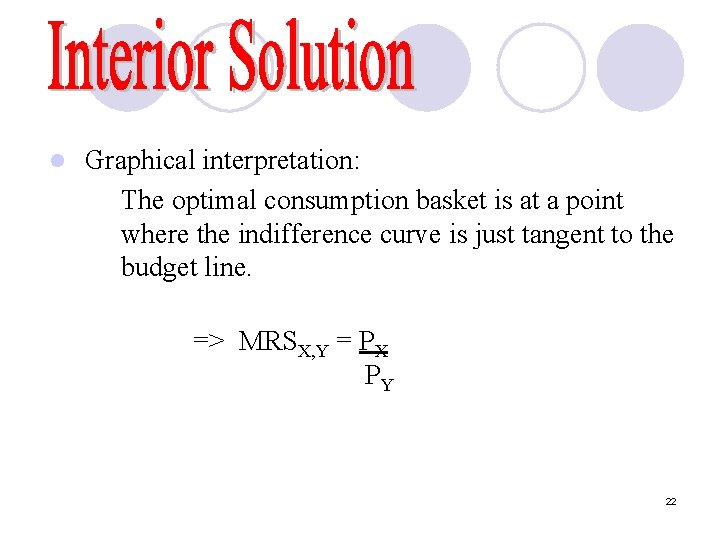 l Graphical interpretation: The optimal consumption basket is at a point where the indifference