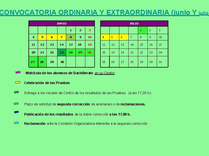 CONVOCATORIA ORDINARIA Y EXTRAORDINARIA (junio Y julio) JUNIO JULIO 1 2 3 4 5 CONVOCATORIA ORDINARIA Y EXTRAORDINARIA (junio Y julio) JUNIO JULIO 1 2 3 4 5