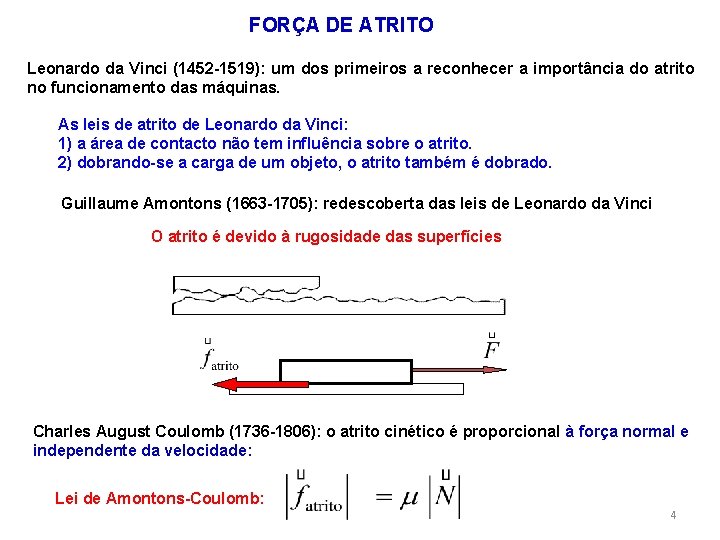 FORÇA DE ATRITO Leonardo da Vinci (1452 -1519): um dos primeiros a reconhecer a