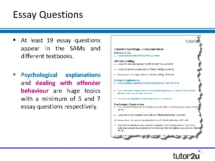 Essay Questions At least 19 essay questions appear in the SAMs and different textbooks.