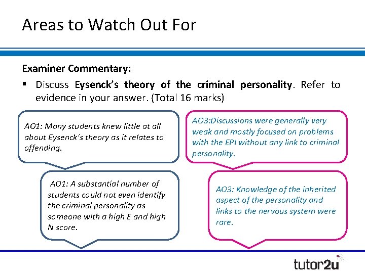 Areas to Watch Out For Examiner Commentary: Discuss Eysenck’s theory of the criminal personality.