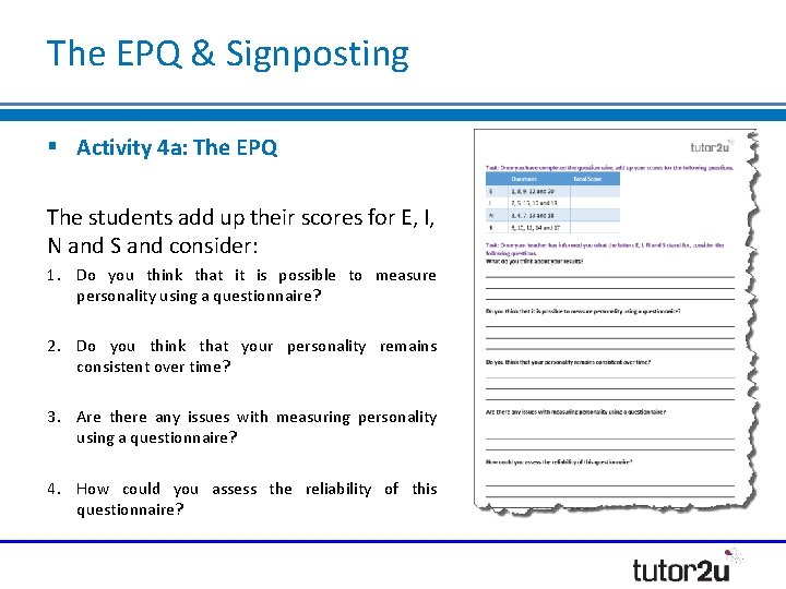 The EPQ & Signposting Activity 4 a: The EPQ The students add up their