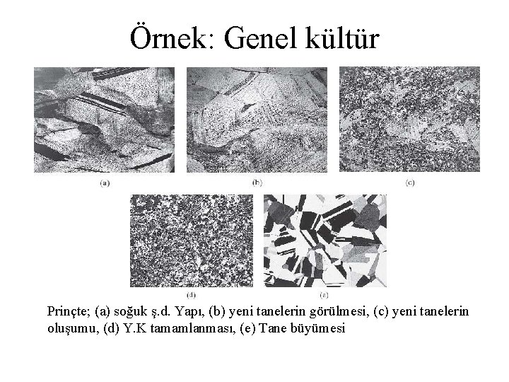 Örnek: Genel kültür Prinçte; (a) soğuk ş. d. Yapı, (b) yeni tanelerin görülmesi, (c)