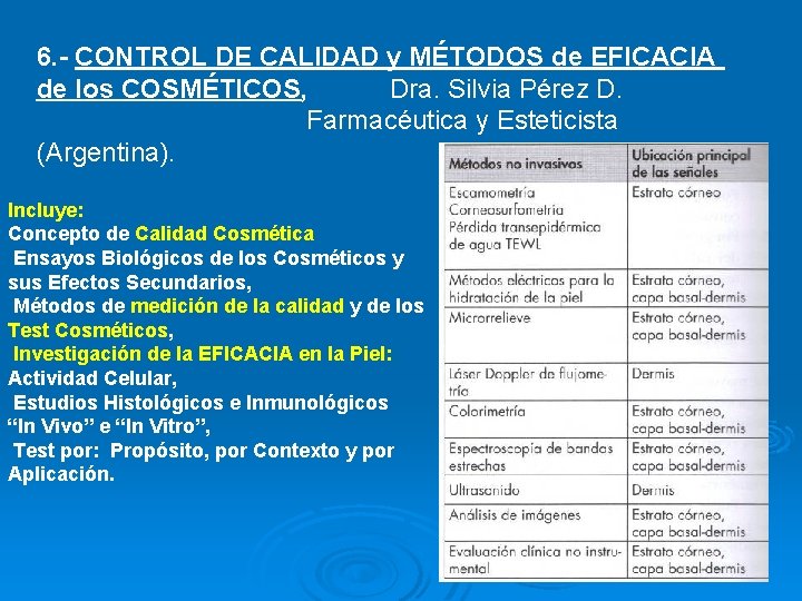 6. - CONTROL DE CALIDAD y MÉTODOS de EFICACIA de los COSMÉTICOS, Dra. Silvia