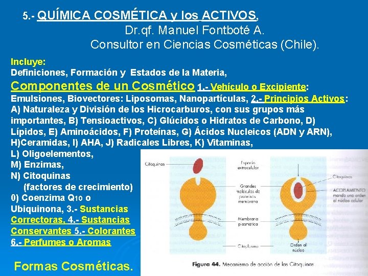 5. - QUÍMICA COSMÉTICA y los ACTIVOS, Dr. qf. Manuel Fontboté A. Consultor en