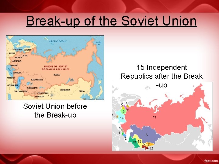 Break-up of the Soviet Union 15 Independent Republics after the Break -up Soviet Union