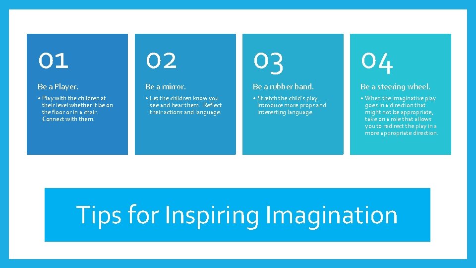 01 02 03 04 Be a Player. Be a mirror. Be a rubber band.