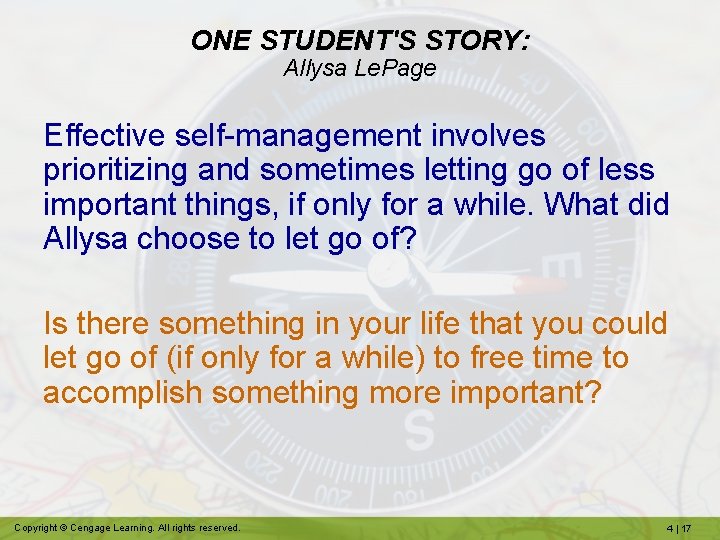 ONE STUDENT'S STORY: Allysa Le. Page Effective self-management involves prioritizing and sometimes letting go