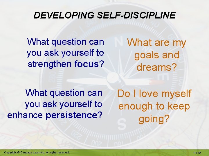 DEVELOPING SELF-DISCIPLINE What question can you ask yourself to strengthen focus? What question can