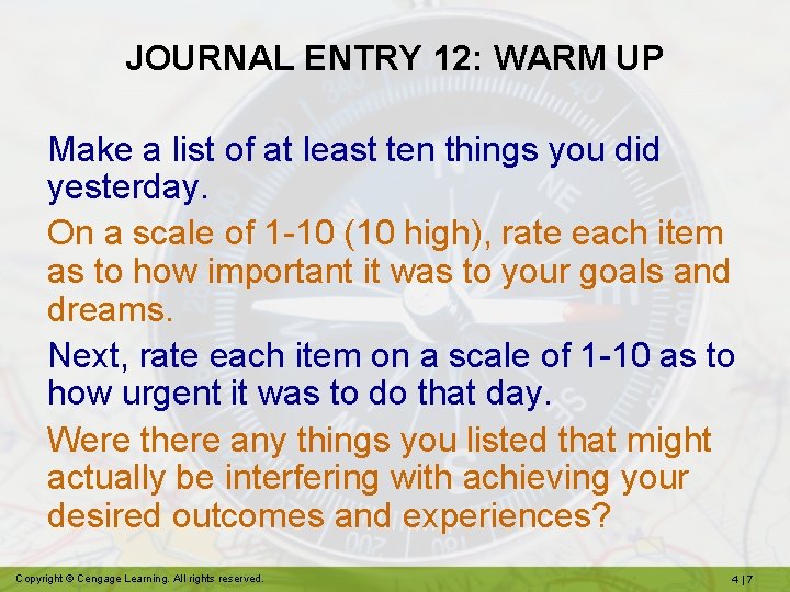 JOURNAL ENTRY 12: WARM UP Make a list of at least ten things you